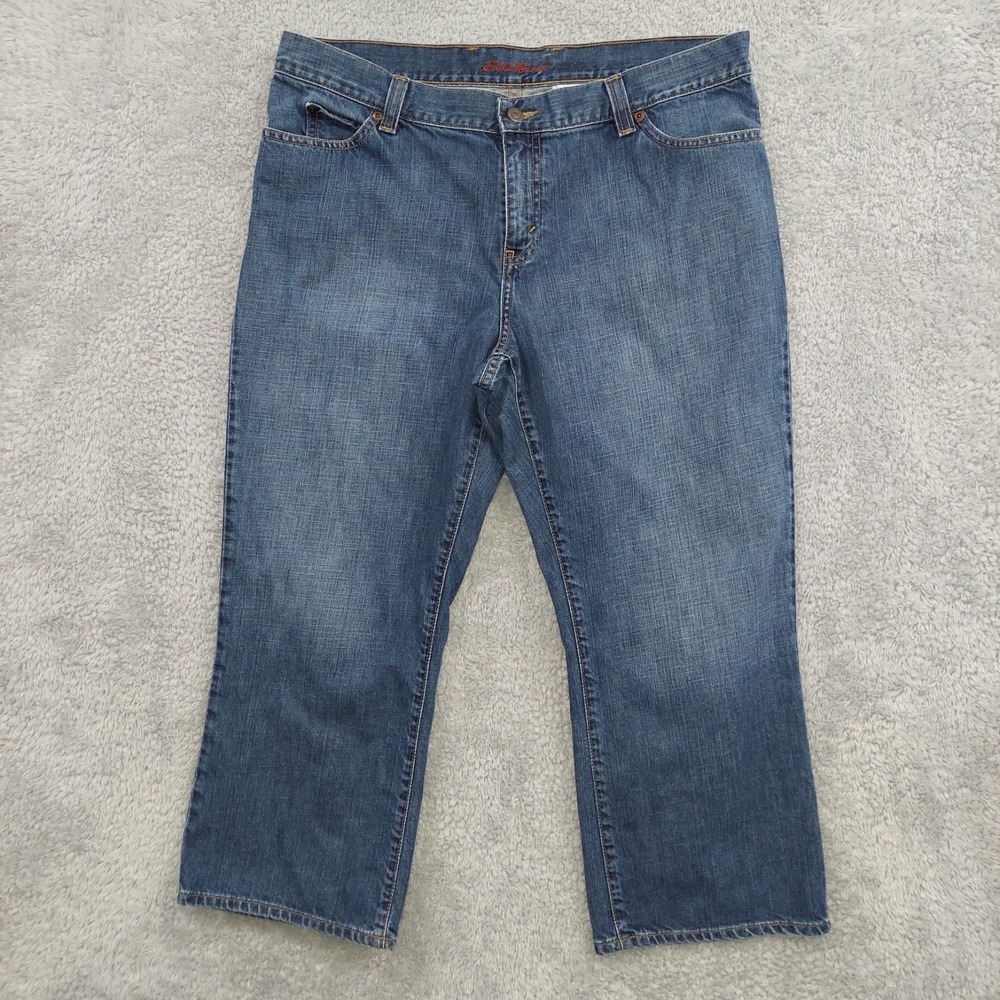 Eddie Bauer Capri Jeans Womens' 14R Blue Medium Wash Mid Rise 100% Cotton Denim